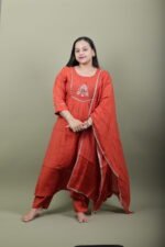 Rust Anarkali Kurta Set with Zari Embroidery - Image 2