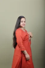 Rust Anarkali Kurta Set with Zari Embroidery - Image 4