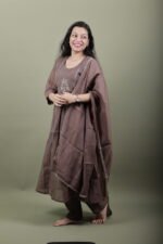 Mocha Brown Anarkali Kurta Set with Zari Work - Image 4