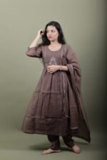 Mocha Brown Anarkali Kurta Set with Zari Work - Image 3