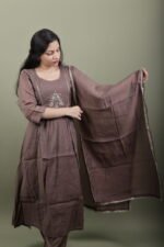 Mocha Brown Anarkali Kurta Set with Zari Work - Image 2