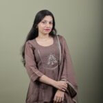 Mocha Brown Anarkali Kurta Set with Zari Work