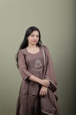 Mocha Brown Anarkali Kurta Set with Zari Work