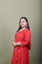 Red Mirror Work Kurta Set with Floral Embroidery - Image 2