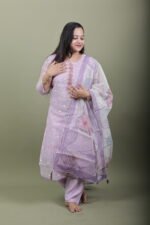 Lilac Kota Kurta Set with Printed Dupatta - Image 4