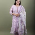 Lilac Kota Kurta Set with Printed Dupatta