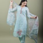 Powder Blue Kota Kurta Set with Printed Dupatta