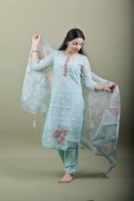 Powder Blue Kota Kurta Set with Printed Dupatta