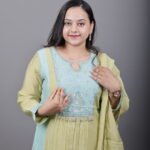 Pistachio Green Kurta Set with Aqua Embroidered Yoke