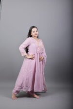 Mauve Pink Anarkali Kurta Set with Floral Thread Work - Image 5