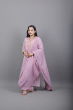 Mauve Pink Anarkali Kurta Set with Floral Thread Work - Image 4