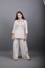 Ivory Embroidered Co-ord Set with Floral Palazzo - Image 3