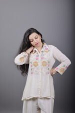Ivory Embroidered Co-ord Set with Floral Palazzo - Image 2