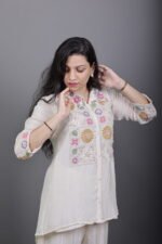 Ivory Embroidered Co-ord Set with Floral Palazzo