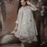 Stone Grey Kurta Set with Scattered Floral Embroidery