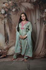Sage Tissue Kurta Set with Magenta Zari Yoke