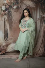 Sage Green Kurta Set with Pearl Floral Yoke