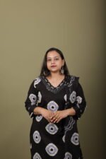 Black Bandhani Print Kurta Set with Sequin Neckline