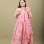 Rose Pink Kurta Set with Pearl and Gold Yoke