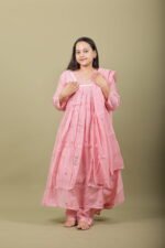 Rose Pink Kurta Set with Pearl and Gold Yoke