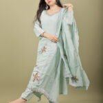 Mint Green Kurta Set with Gold Sequin Leaf Embroidery
