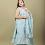 Sea Green Kurta Set with White Thread Embroidery