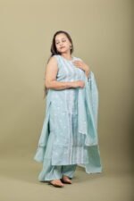 Sea Green Kurta Set with White Thread Embroidery