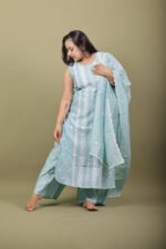 Sea Green Kurta Set with White Thread Embroidery - Image 3