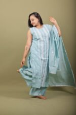 Sea Green Kurta Set with White Thread Embroidery - Image 2