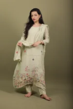 Sage Green Flamingo Embroidered Kurta Set - Image 3