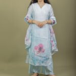 Powder Blue Kurta Set with Floral Organza Dupatta