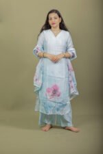 Powder Blue Kurta Set with Floral Organza Dupatta