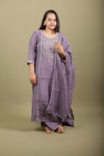 Dusty Purple Embroidered Kurta Set with Dupatta - Image 3