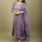Dusty Purple Embroidered Kurta Set with Dupatta