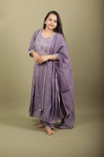 Dusty Purple Embroidered Kurta Set with Dupatta