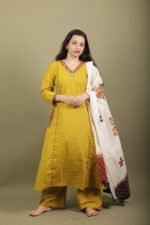 Mustard Kalamkari Border Kurta Set - Image 3