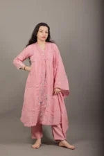 Rose Pink Floral Applique Kurta Set