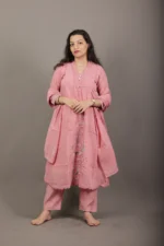 Rose Pink Floral Applique Kurta Set - Image 3
