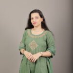 Olive Green Gold Embroidered Anarkali Kurta Set