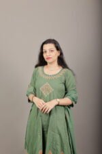 Olive Green Gold Embroidered Anarkali Kurta Set