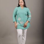 Teal Green Lotus Embroidered Short Top