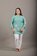 Teal Green Lotus Embroidered Short Top