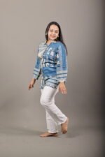 Indigo Abstract Print Collared Short Top - Image 3
