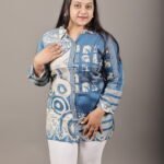 Indigo Abstract Print Collared Short Top