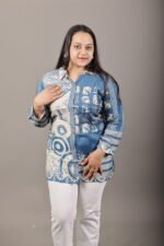 Indigo Abstract Print Collared Short Top