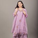 Lilac Embroidered Kurta Set with Organza Dupatta