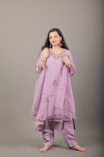 Lilac Embroidered Kurta Set with Organza Dupatta