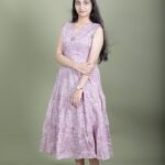 Lilac Scallop Print Tiered Midi Dress
