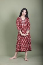 Maroon Ajrakh Alia-Cut Dress