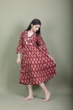 Maroon Ajrakh Alia-Cut Dress - Image 3